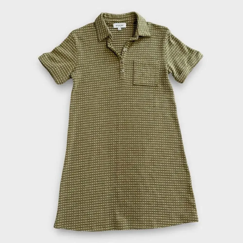 Gilli Olive Green Textured Retro Sporty Polo Collared Preppy Mini Dress Size S - Picture 4 of 10